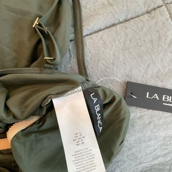 La Blanca Island Goddess Lingerie Olive Green Ruched One Piece Swimsuit Size 2 - Picture 6 of 6